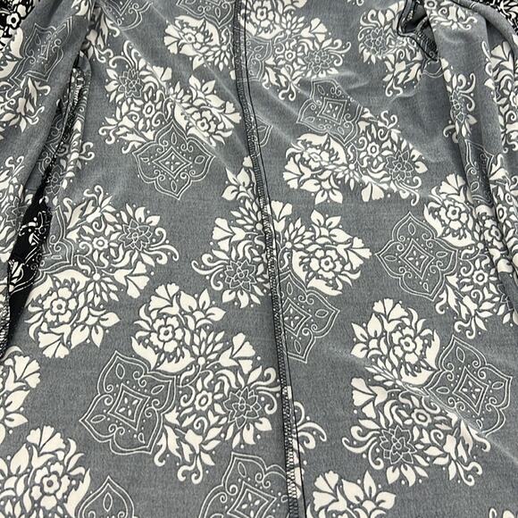 Vintage La Belle Black/White M Floral Midi Wrap Dress‎ 2/3 Sleeves Made In USA - Picture 9 of 11